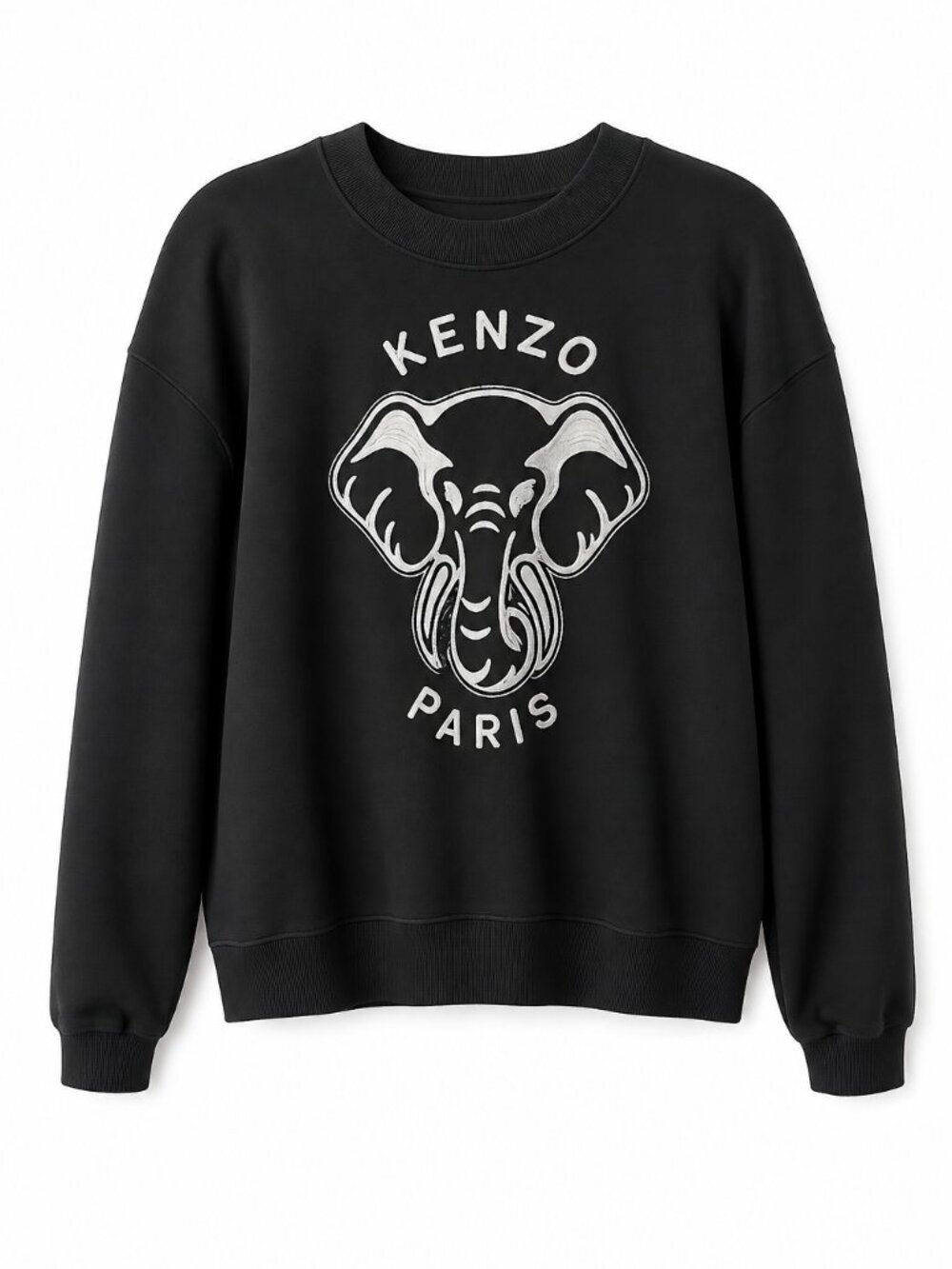Kenzo Elephant Varsity Jungle Embroidered Sweatshirt | Size L (Fits S-M) | Black